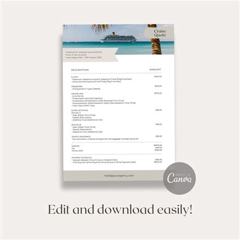 Travel Agent Cruise Quote Template, Cruise Vacation Quote Template