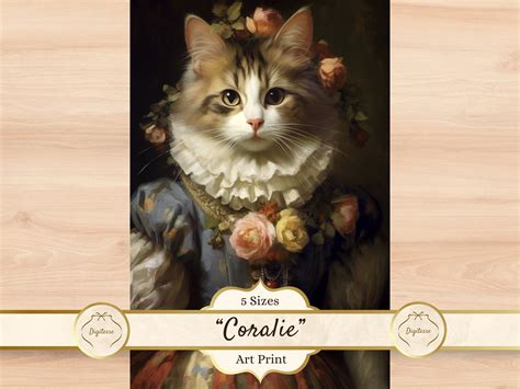 Costumed Calico Cat Painting, Holiday Gift for Calico Cat Owner, Renaissance Cat Wall Art Print ...