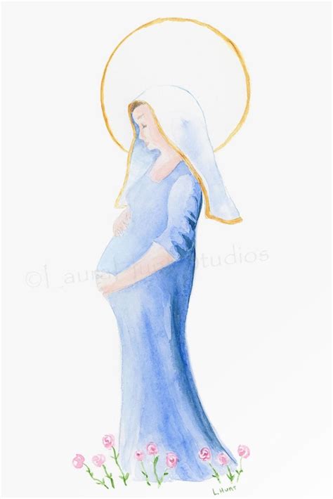 Beautiful Watercolor Painting of Pregnant Virgin Mary