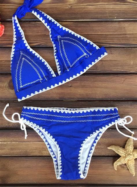 Fashion 2 Piece Side Tie Bottom Halter Triangle Bikini Set STYLESIMO