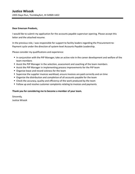 Accounts Payable Supervisor Cover Letter Velvet Jobs