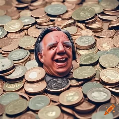 Satirical Image Of Fran Ois Legault On A Pile Of Money On Craiyon