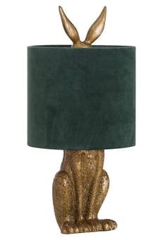 Hill Interiors Antique Gold Hare Table Lamp With Green Velvet Shade ...
