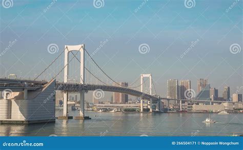 Tokyo Japan City Skyline Time Lapse At Odaiba Rainbow Bridge Stock