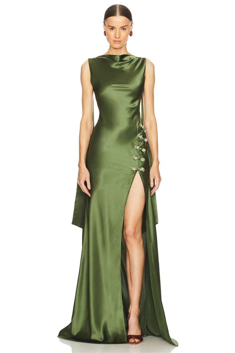 Sau Lee Priscilla Gown In Olive Green Revolve