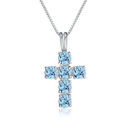 Swiss Blue Topaz Cross Necklace Gemstone Silver Cross Pendant Etsy