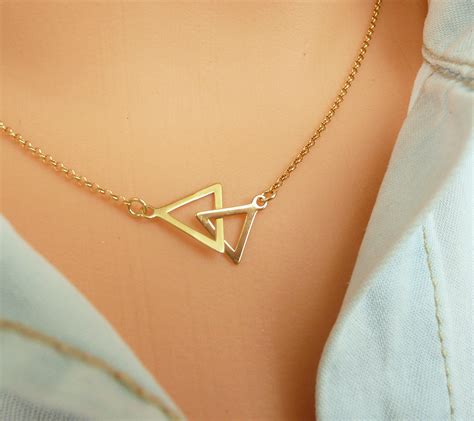 Two Triangles Necklace Sterling Silver Geometric Necklace Etsy