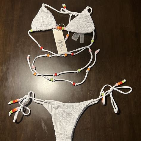 Beach Bunny White Wrap Bikini Set Top And Bottom Depop