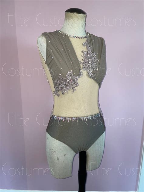 Custom Dance Costume Lyrical Jazz Contemporary Nude Taupe Leotard With Mesh Gatherings Elite