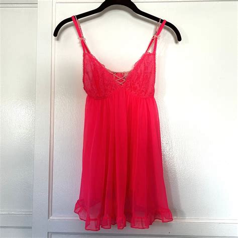 Victorias Secret Lingerie S Neon Pink Babydoll Dress Gem