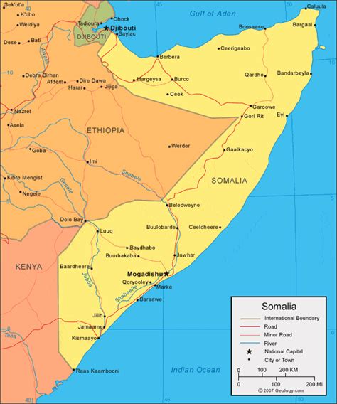 Somalia Map and Satellite Image 