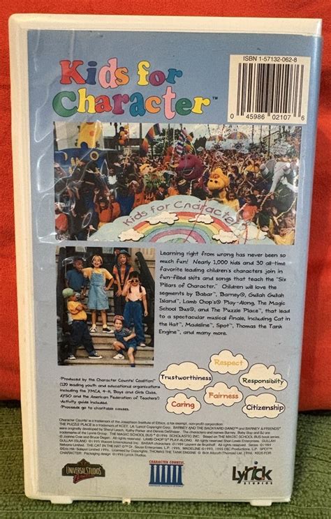 1995 Kids For Character VHS Tape 90s Tom Selleck Barney Lamb Chop ...