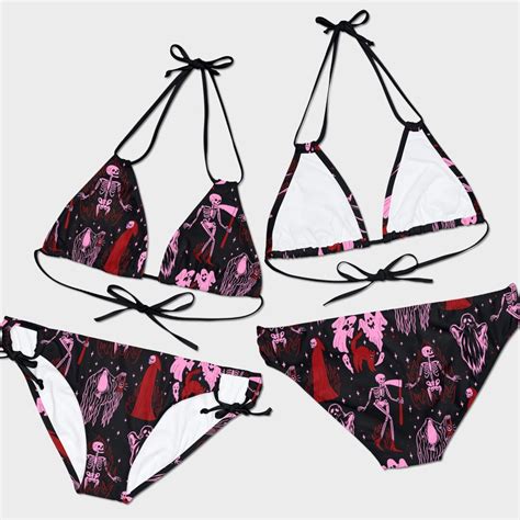 Reaper Print Strappy Triangle Bikini Set Goth Punk Alt Girl Devil Demon Sexy Swimsuit Bathing