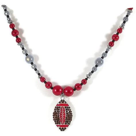 Buckeye Game Day Beaded Necklace With Sparkly Football Pendant Perfect