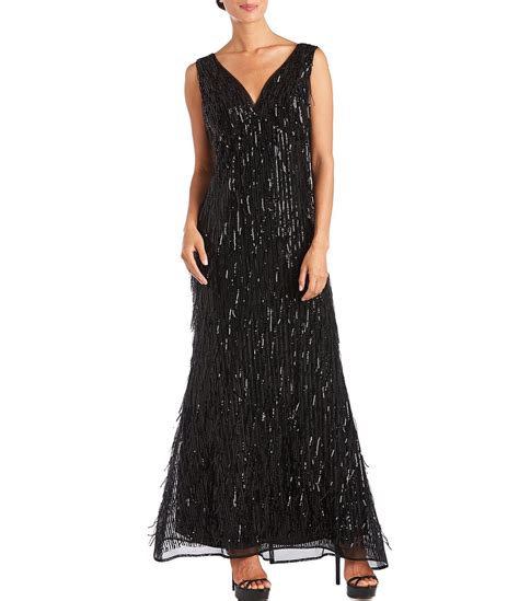 R And M Richards Sleeveless V Neck Sequin Beaded Fringe Gown Dillard S In 2021 Lace Gown Long