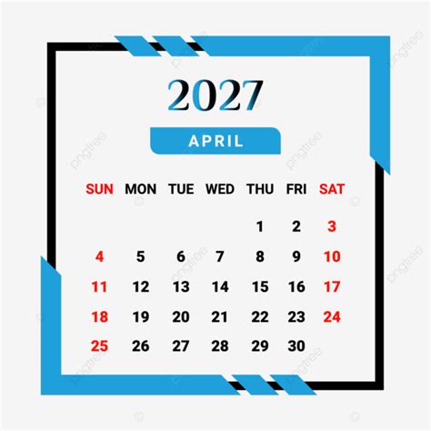 Calendario Del Mes De Abril De Con Un Estilo Nico En Azul Cielo Y