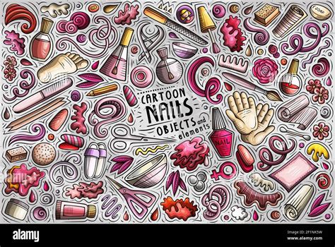 Colorful Vector Hand Drawn Doodle Cartoon Set Of Nail Salon Theme Items