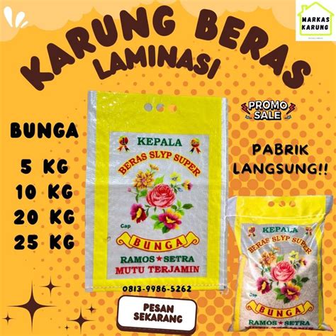 jual karung laminasi bunga kuning hijau biru beras super karung beras