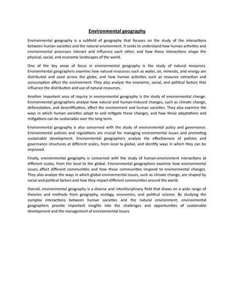 Environmental Geography Environmental Geography Environmental