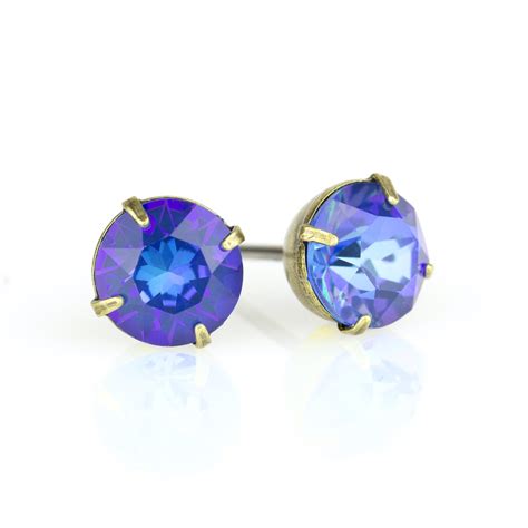Royal Blue DeLite Crystal Brass Stud Earrings - Anne Koplik Designs