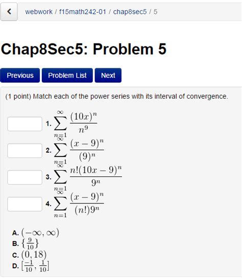 Solved Match Each Of The Power Series With Its Interval Of Chegg