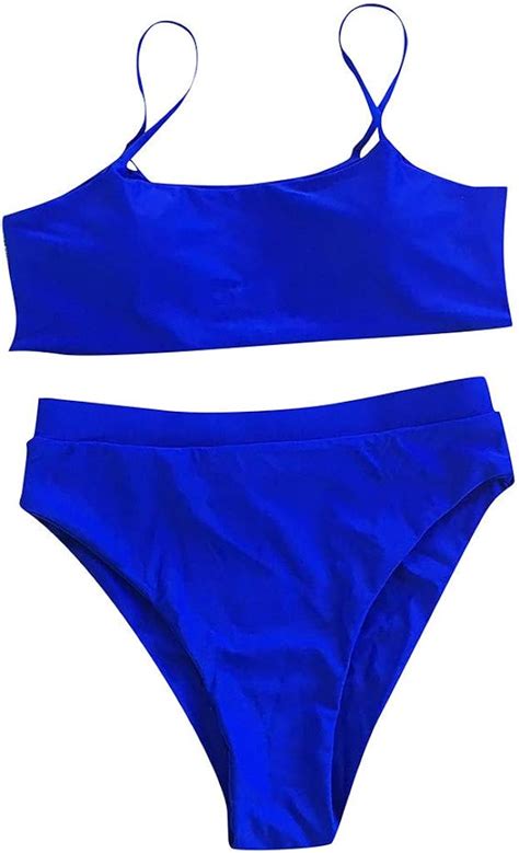 Kanpola Badeanzug Push Up Bikini Damen Set High Waist Bademode Einfarbig Padded Sexy Tankini