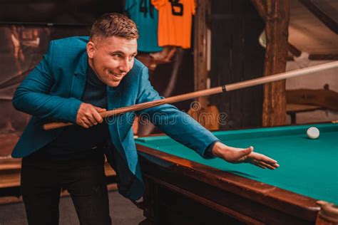 Playing Billiards A Man As An Amateur Plays Billiards A Sports Board Game Stock Image Image