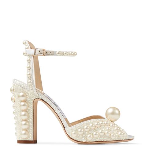 Jimmy Choo White Sacaria Pearl Embellished Satin Sandals Harrods Uk