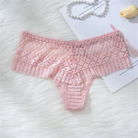 Lace G String Sexy Solid Color Thong Mid Waist Elastic Underwear Transparent Hollow Panties Hot