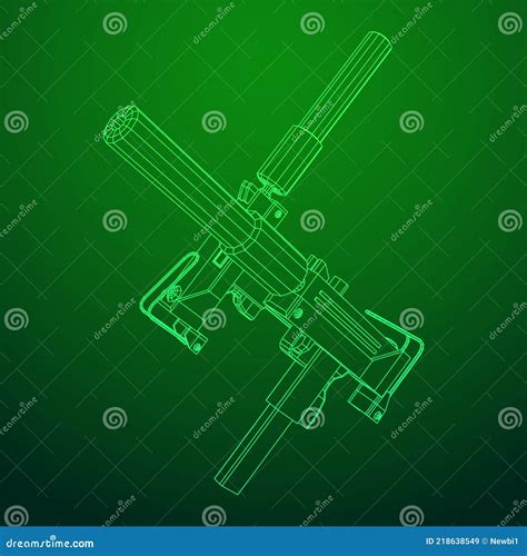 Submachine Gun Modern Firearms Pistol With Silencer Stock Vector