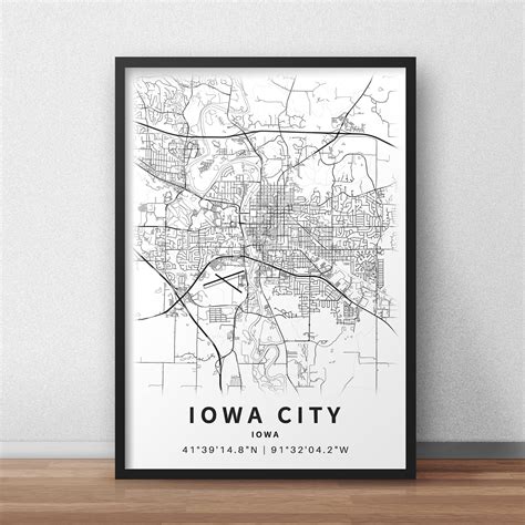 Printable Map of Iowa City IA With Street Names Iowa USA City - Etsy