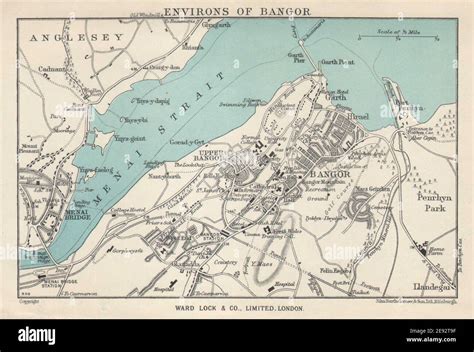 Bangor Vintage Tourist Town City Plan Menai Bridge Wales Ward Lock