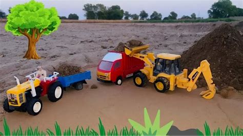 Toy Jcb Dx Backhoe Fully Loading Sand In Hmt Tractor Trolley Video