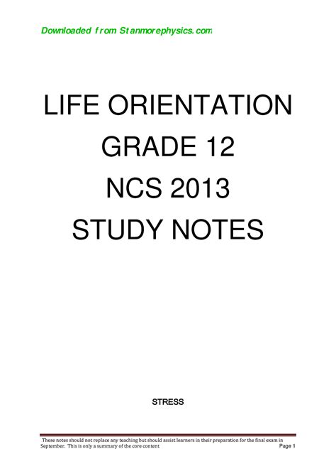 Grade 12 Lo Life Orientation Grade 12 Guide For Learners In Preparation These Notes Should Not