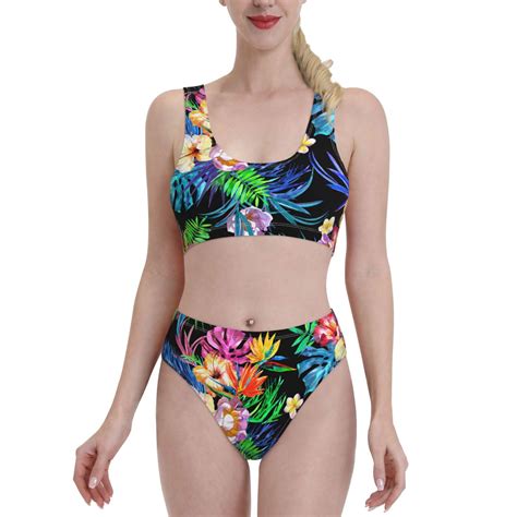 Haiem Colorful Flowers Women S High Waisted Bikini Set Two Piece