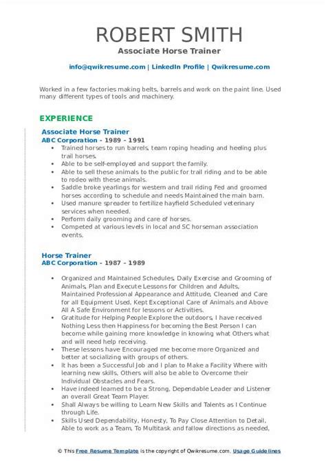 Horse Trainer Resume Samples Qwikresume