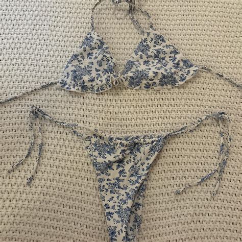 Blue And White Floral Bikini Set Beachlife Depop