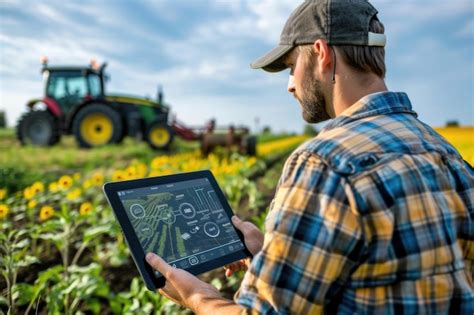 Premium Photo Farmer Utilizing Iot Technology For Modern Agriculture