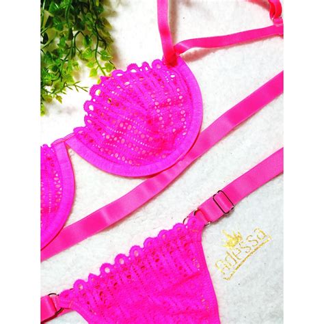 Conjunto Lingerie Gringa Neon Aro Calcinha E Sutiã Meia Taça Sexy CJGR005 Shopee Brasil