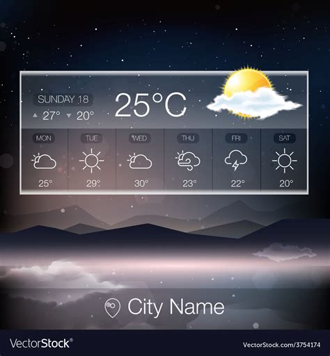 Weather Widget With Landscape Background Vector Image