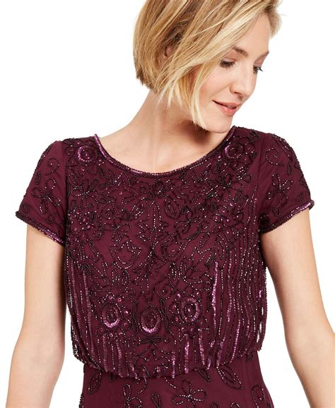 Adrianna Papell Beaded Short Sleeve Gown Reviews Dresses Women