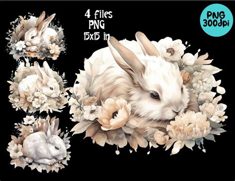 Sleeping Bunny Clipart Png Watercolor Rabbit Nursery Etsy