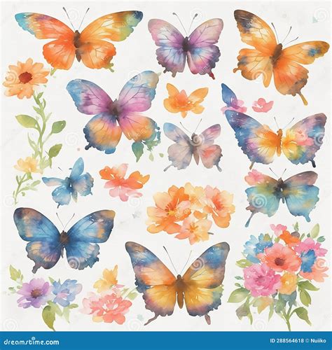 Watercolor Butterfly with Flower Stock Illustration - Illustration of ...