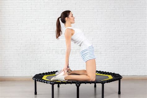 Relaxed Woman Jumping On Trampoline Stock Image Image Of Body Lifestyle 175622735