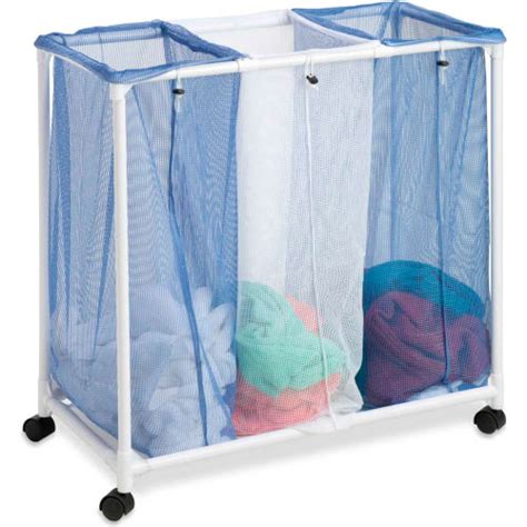 Triple Mesh Bag Laundry Hamper Sorter With Removable Bag Bluewhite