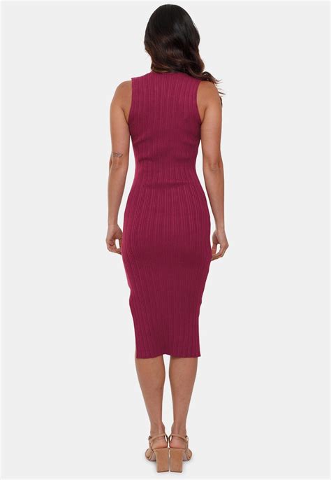 Tric Vestido Midi Tricot Canelado Liso Fenda Violeta No Elo