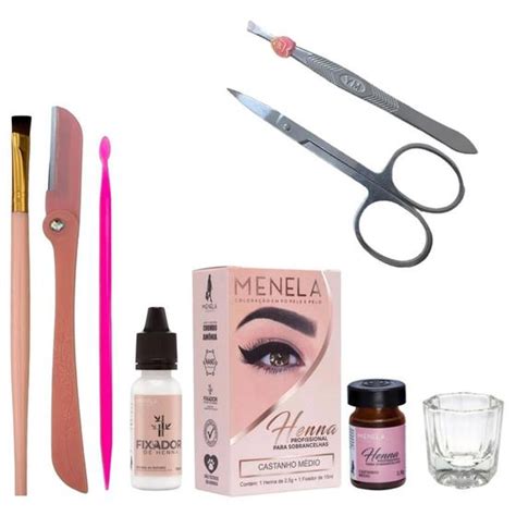 Henna Sobrancelha Menela Profissional Kit De Designer Pincel