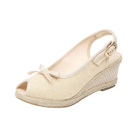 Wedge Sandals for Women Bohemia Closed Toe Ankle Strap Wedding Pumps