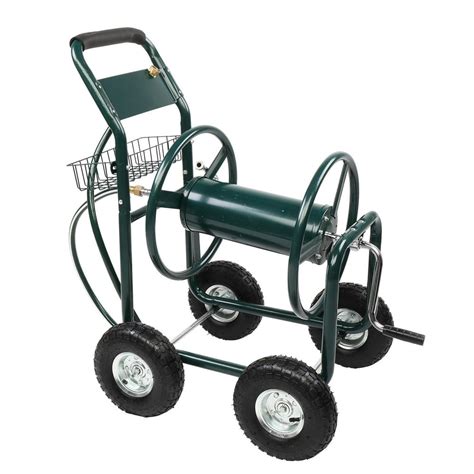 Winado Yard Garden Water Hose Reel Cart Iron Four Wheel Pipe Truck Dark