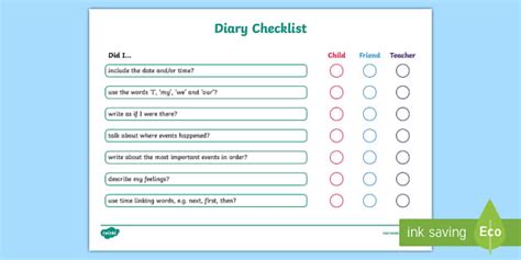 Ks Diary Writing Checklist Primary Resources Twinkl